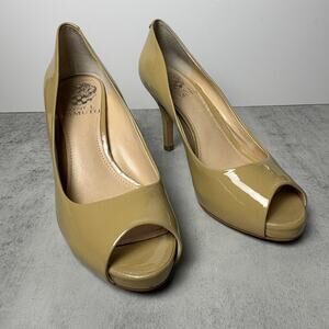Vince Camuto "Kira" Peep-Toe Tan Patent Leather Platform Pumps Women's Size 5.5